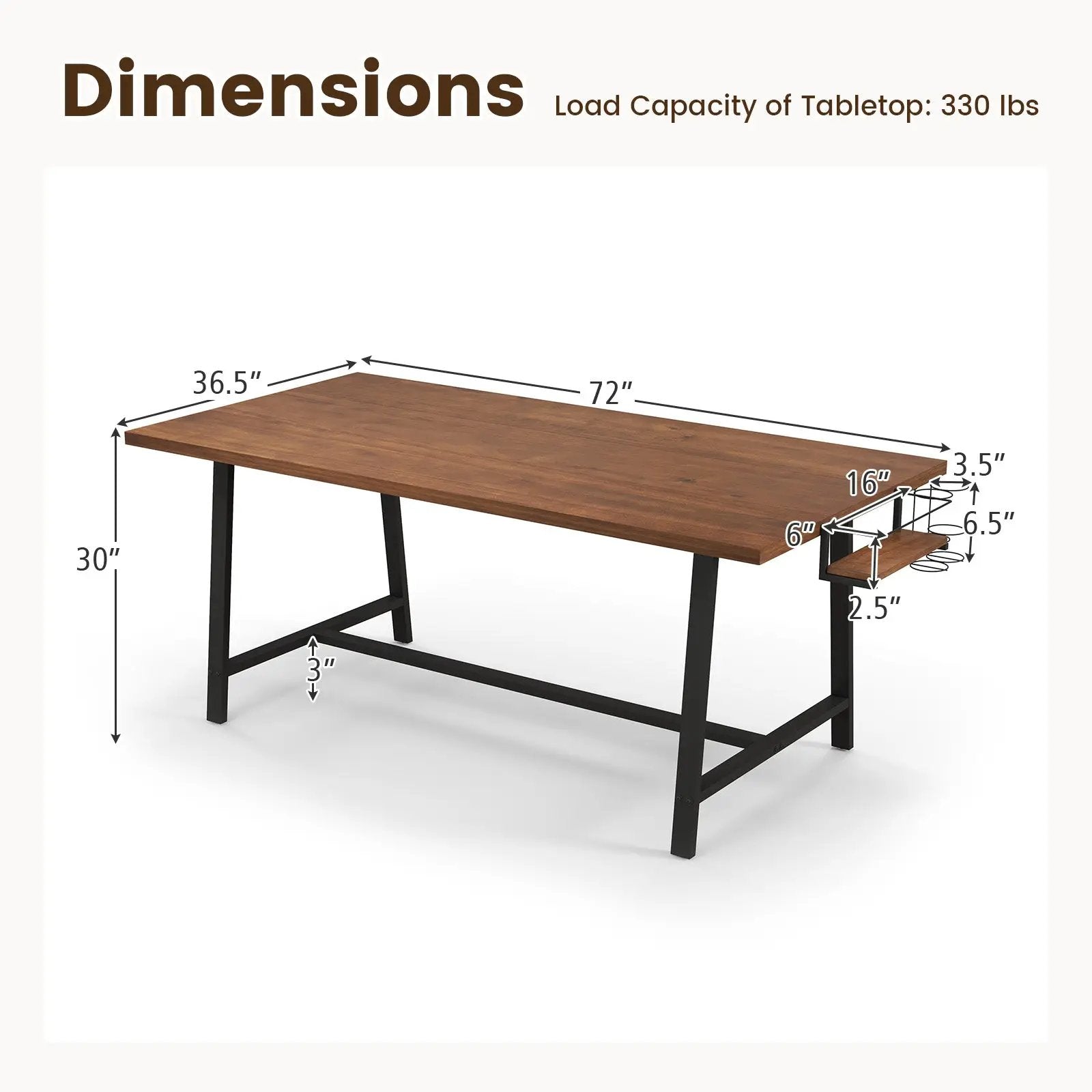 72 Inch Dining Table Rectangular Kitchen Table with 2-Bottle Wine Rack for 5-7-Walnut by DirectDeals
