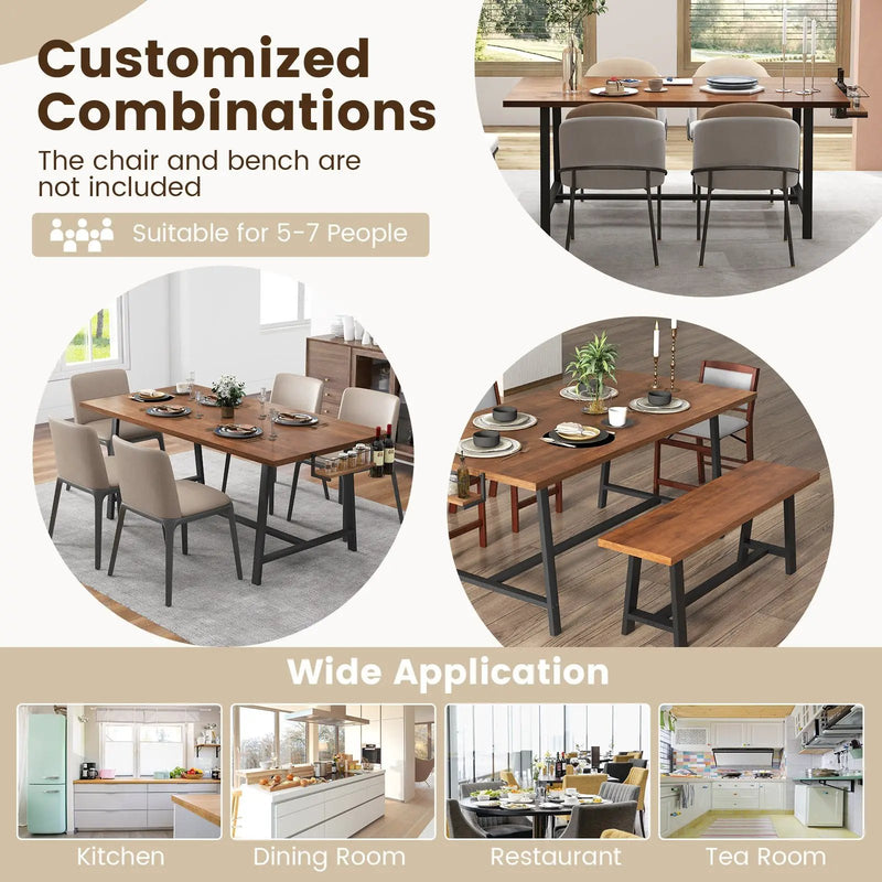 72 Inch Dining Table Rectangular Kitchen Table with 2-Bottle Wine Rack for 5-7-Walnut by DirectDeals
