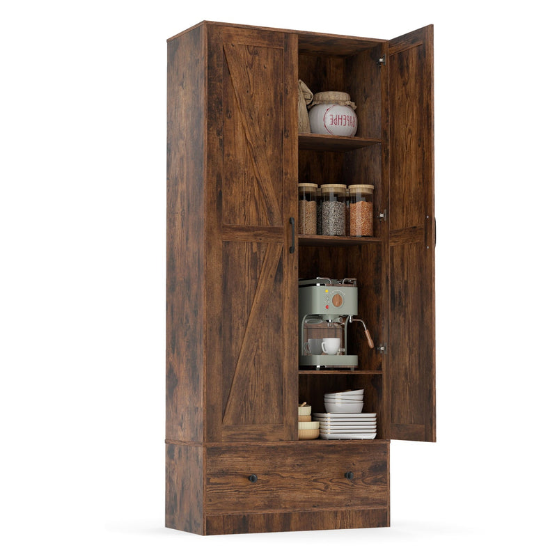 72 Inch Tall Kitchen Pantry Cabinet Farmhouse Wooden Cupboard with 2 Doors by DirectDeals