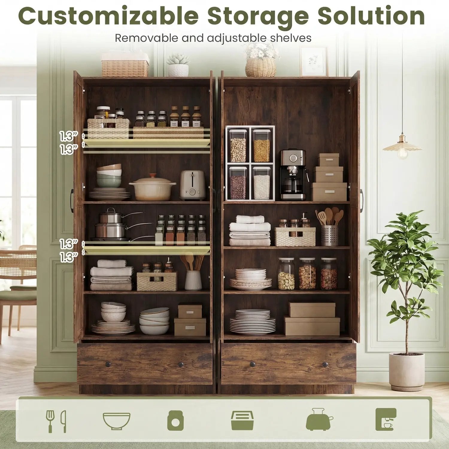 72 Inch Tall Kitchen Pantry Cabinet Farmhouse Wooden Cupboard with 2 Doors by DirectDeals