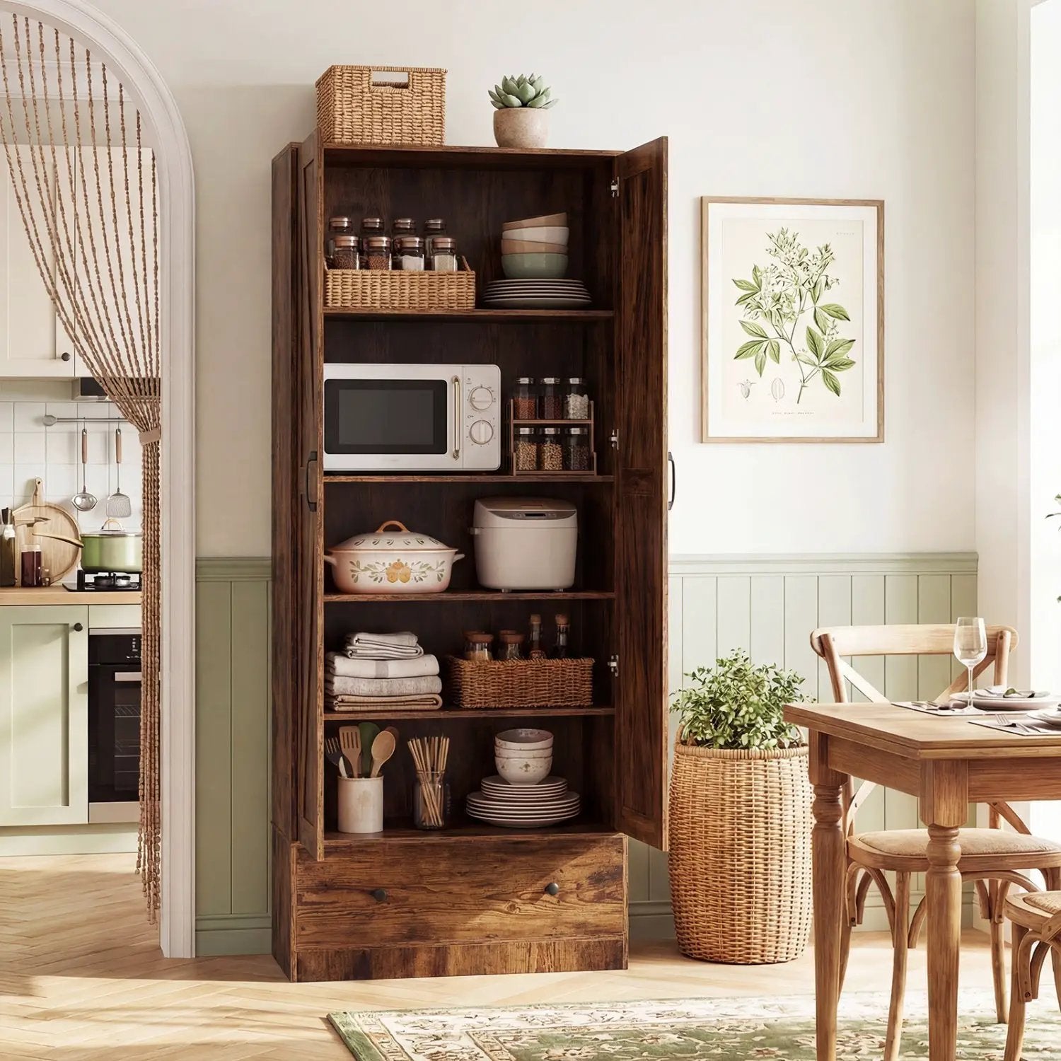 72 Inch Tall Kitchen Pantry Cabinet Farmhouse Wooden Cupboard with 2 Doors by DirectDeals