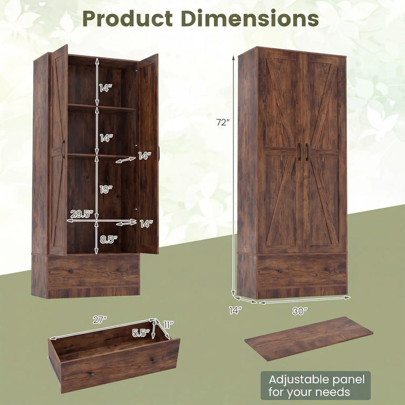 72 Inch Tall Kitchen Pantry Cabinet Farmhouse Wooden Cupboard with 2 Doors by DirectDeals