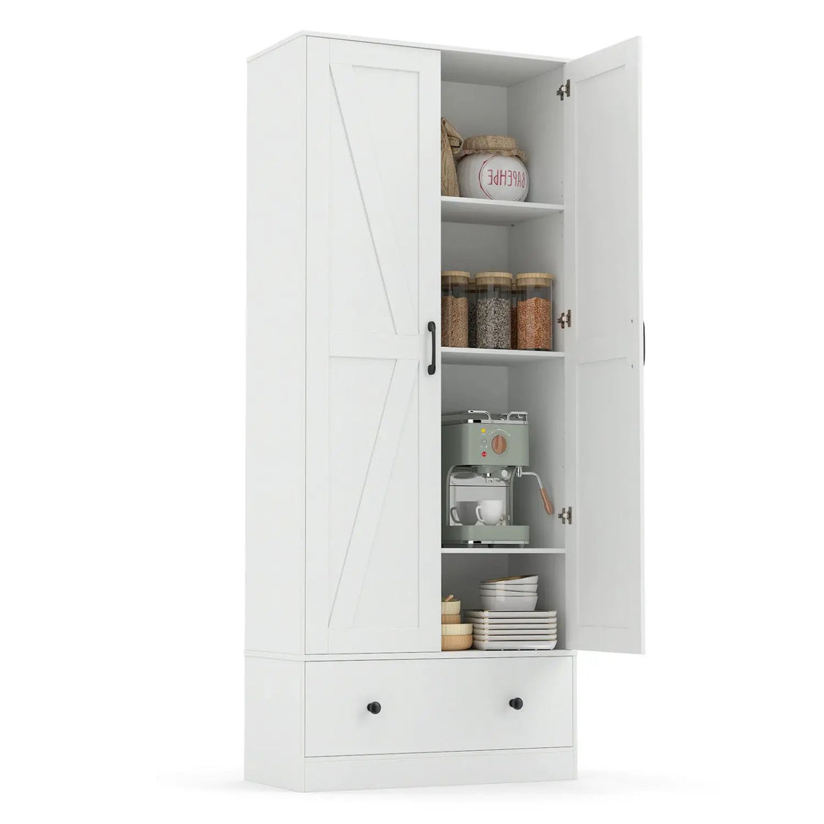 72 Inch Tall Kitchen Pantry Cabinet Farmhouse Wooden Cupboard with 2 Doors, photo 11 of 15