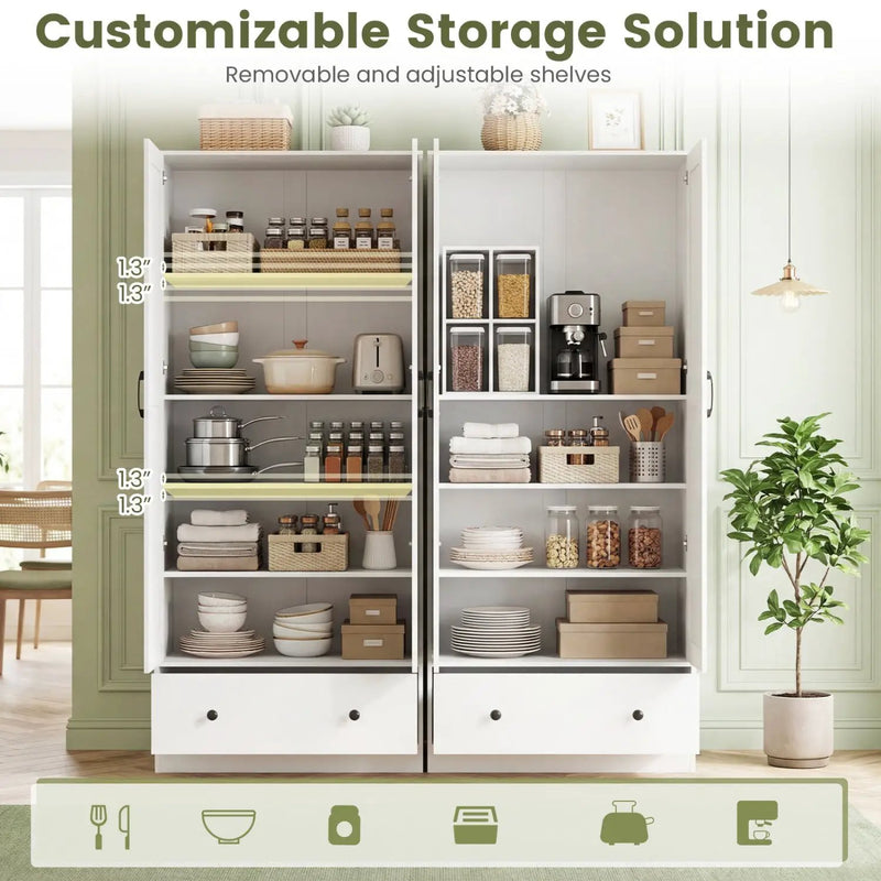 72 Inch Tall Kitchen Pantry Cabinet Farmhouse Wooden Cupboard with 2 Doors by DirectDeals