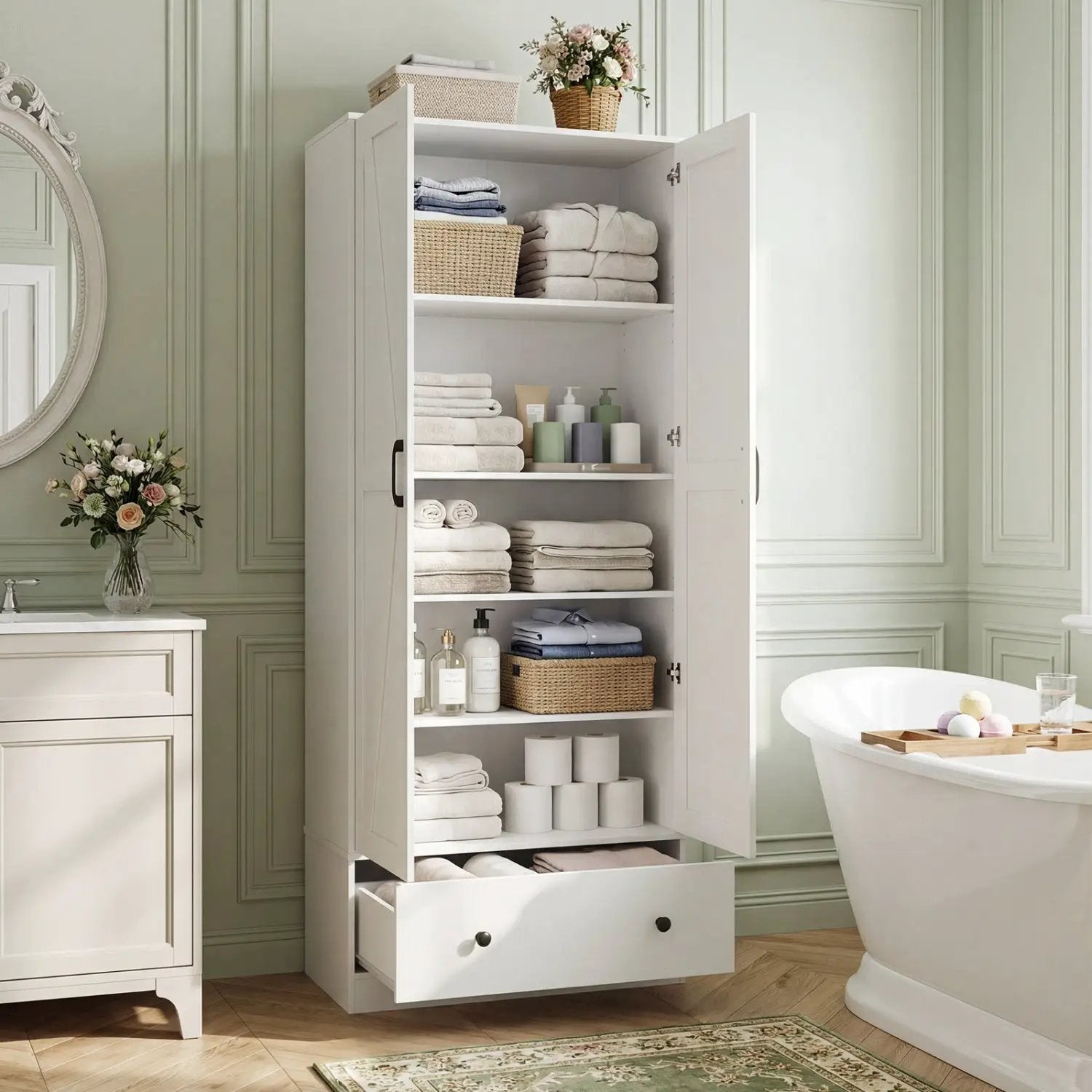 72 Inch Tall Kitchen Pantry Cabinet Farmhouse Wooden Cupboard with 2 Doors by DirectDeals