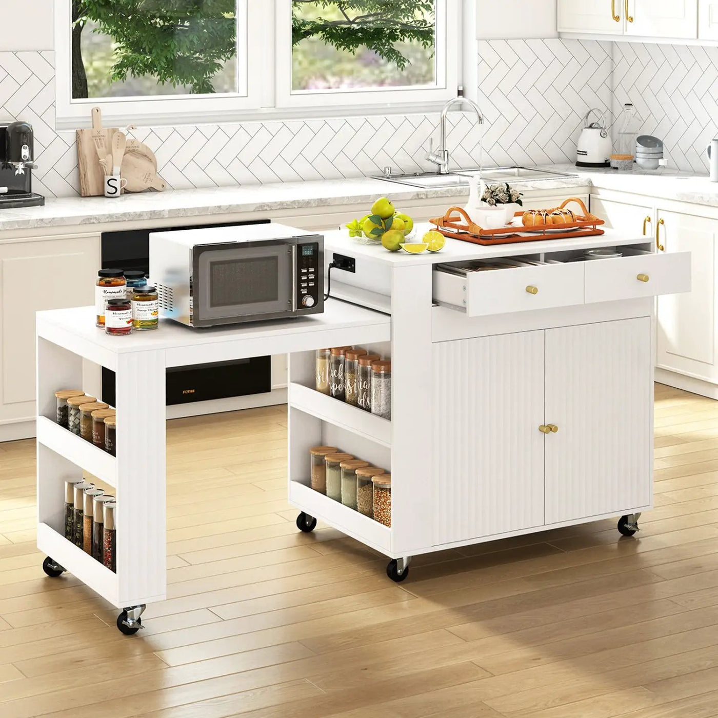72" Kitchen Island with Extendable Dining Table & Power Outlet by DirectDeals