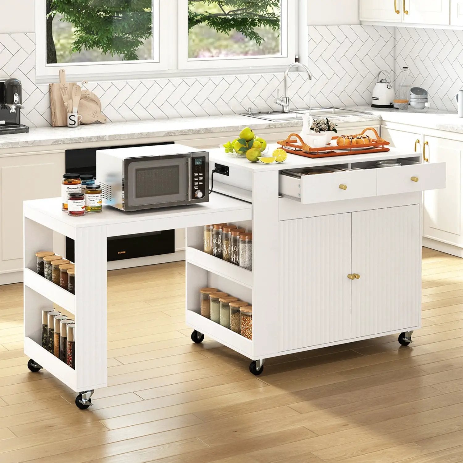 72" Kitchen Island with Extendable Dining Table & Power Outlet by DirectDeals