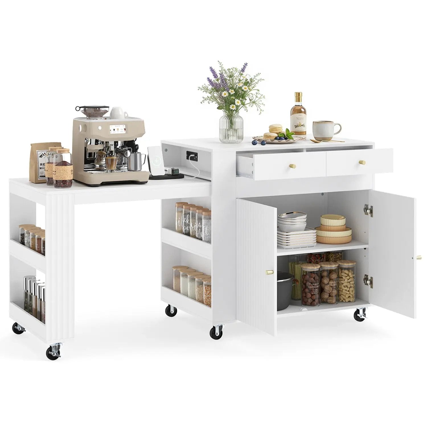 72" Kitchen Island with Extendable Dining Table & Power Outlet by DirectDeals