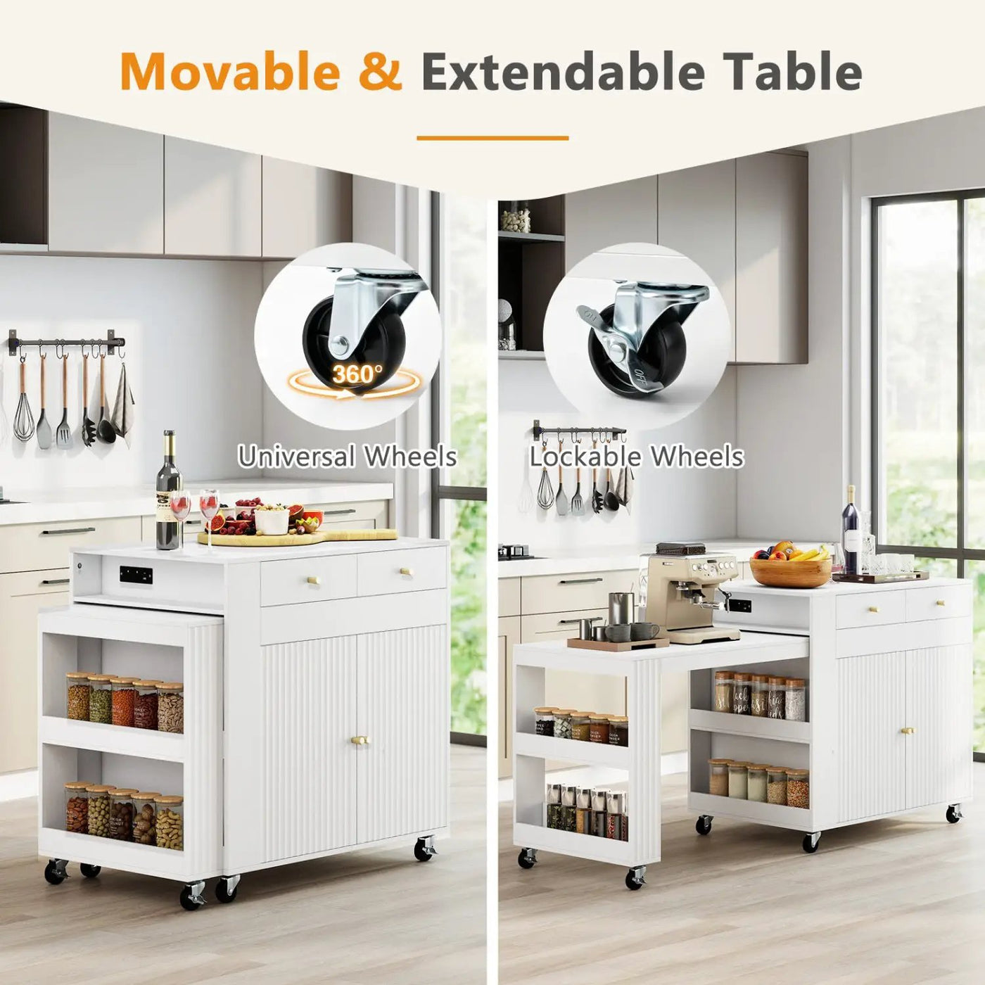 72" Kitchen Island with Extendable Dining Table & Power Outlet by DirectDeals