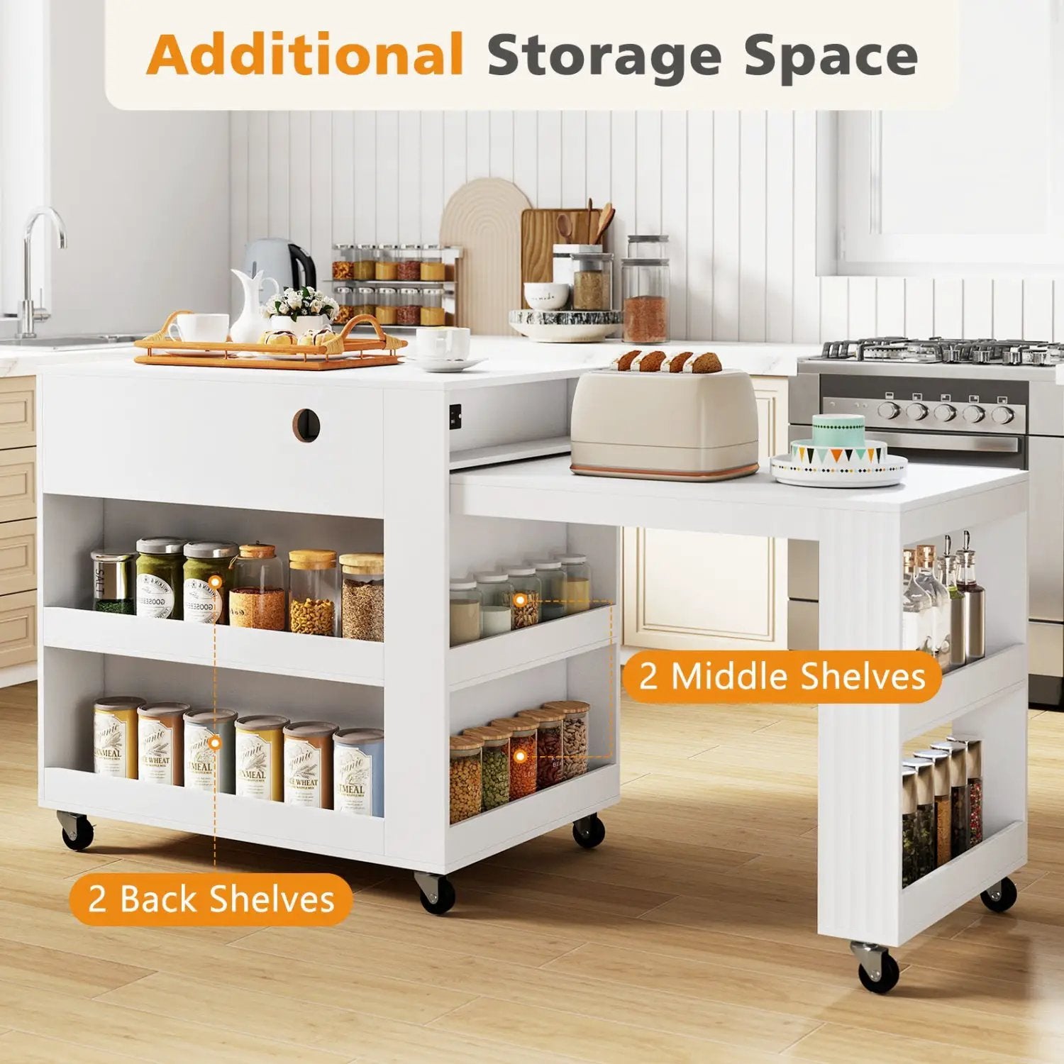72" Kitchen Island with Extendable Dining Table & Power Outlet by DirectDeals