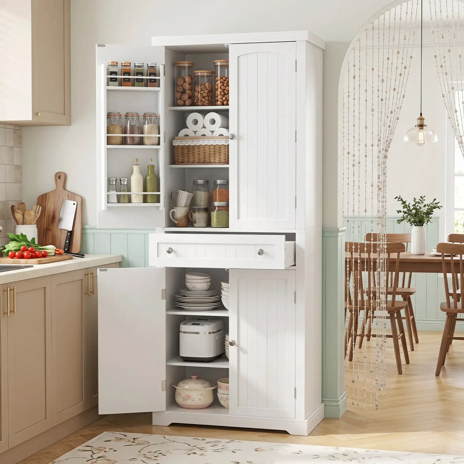 72" Tall Kitchen Pantry Cabinet with 4 Fluted Doors - White by DirectDeals