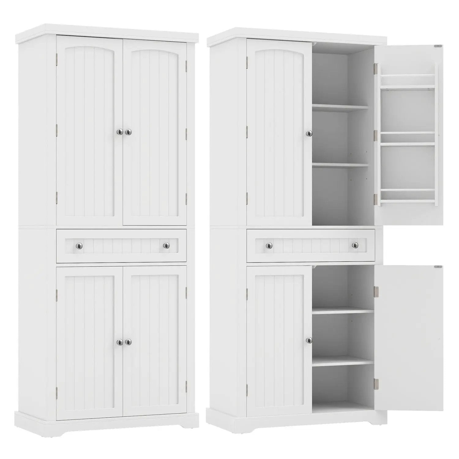 72" Tall Kitchen Pantry Cabinet with 4 Fluted Doors - White by DirectDeals