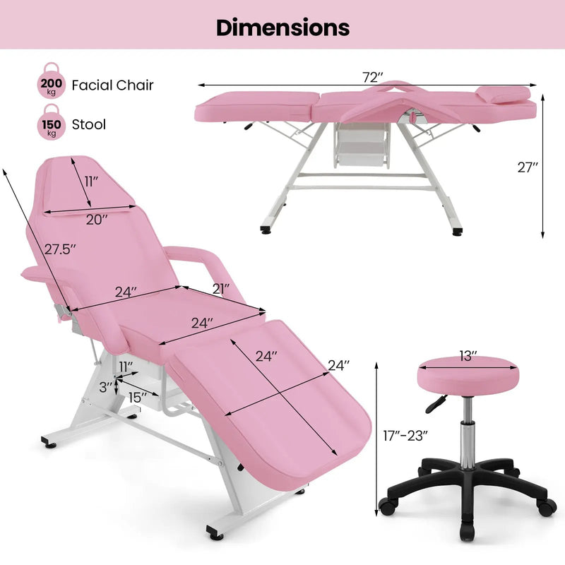 72 Inch Massage Bed with Hydraulic Stool Removable Headrest and Storage Boxes by DirectDeals
