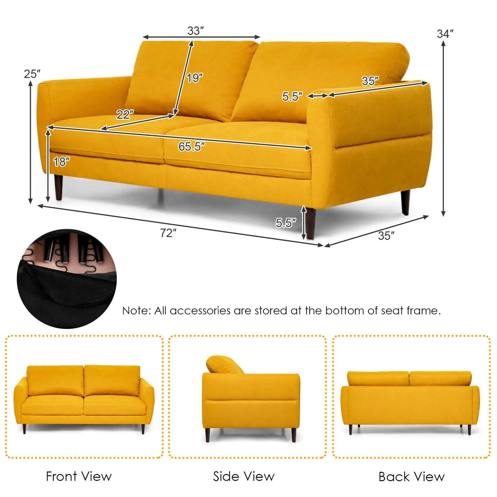 72 Inch Small Fabric Loveseat Sofa Couch with Wood Legs by DirectDeals