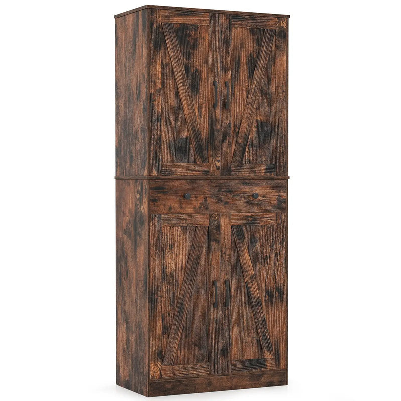 72 Inch Tall Modern Farmhouse Cupboard Cabinet with 4 Barn Doors by DirectDeals