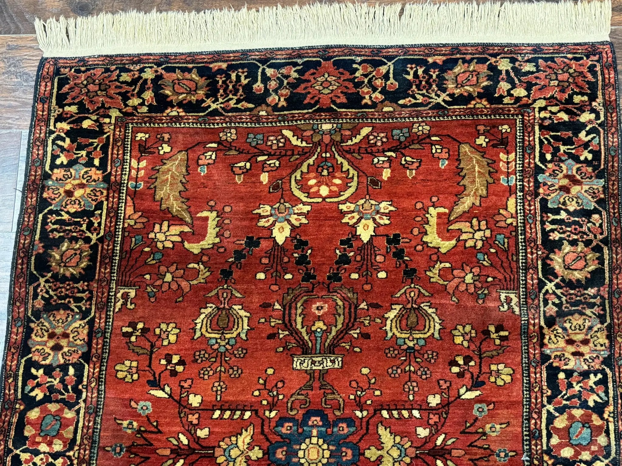 Antique Persian Farahan Sarouk Rug 3.6 x 5, Red, Floral, Traditional Rug, Fine 210 KPSI by Jewel Rugs