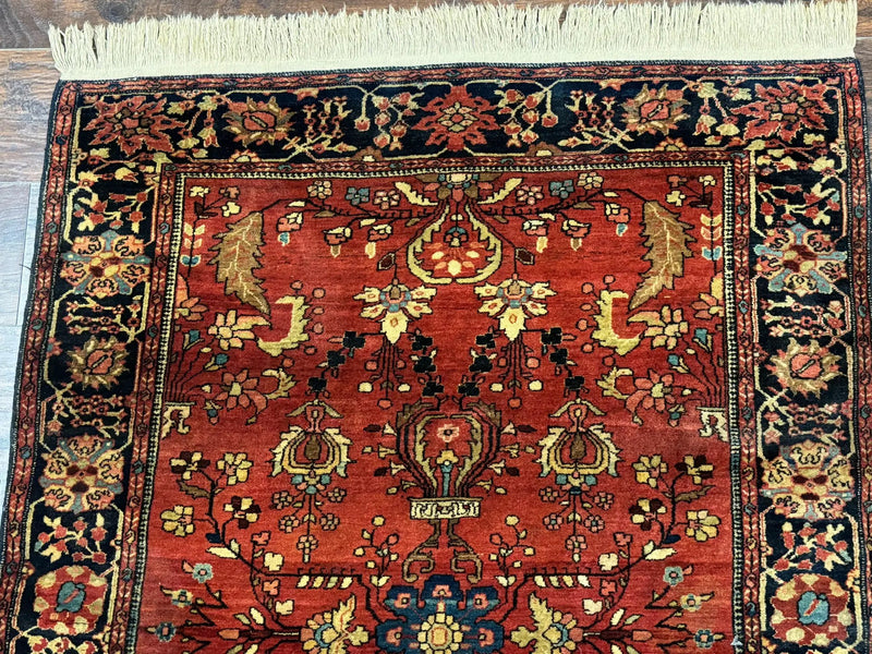 Antique Persian Farahan Sarouk Rug 3.6 x 5, Red, Floral, Traditional Rug, Fine 210 KPSI by Jewel Rugs