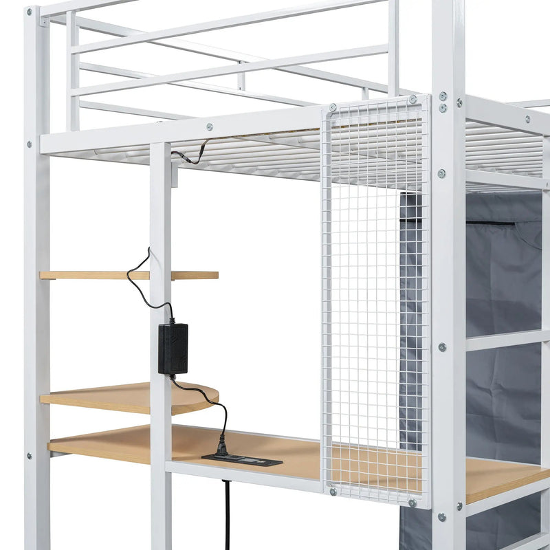 Loft Bed With Desk, Shelves, Power Outlet, LED Light And Wardrobe by HouseOfZazla