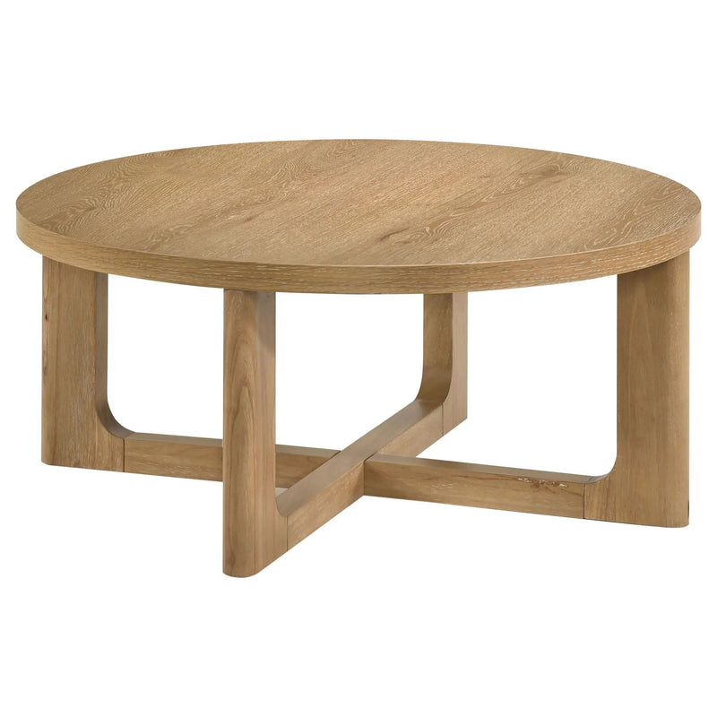 Kessler 3-piece Round Sculptural Wood Coffee Table Set Light Oak by Unique Piece Furniture