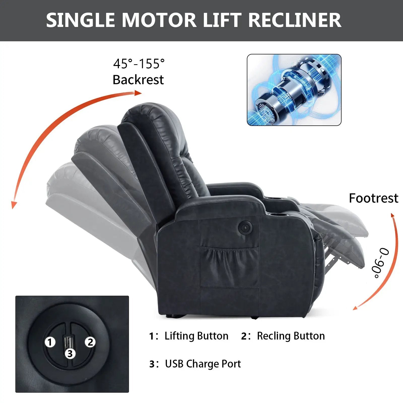 Dark Recliner with Power Lift Assistance by HouseOfZazla