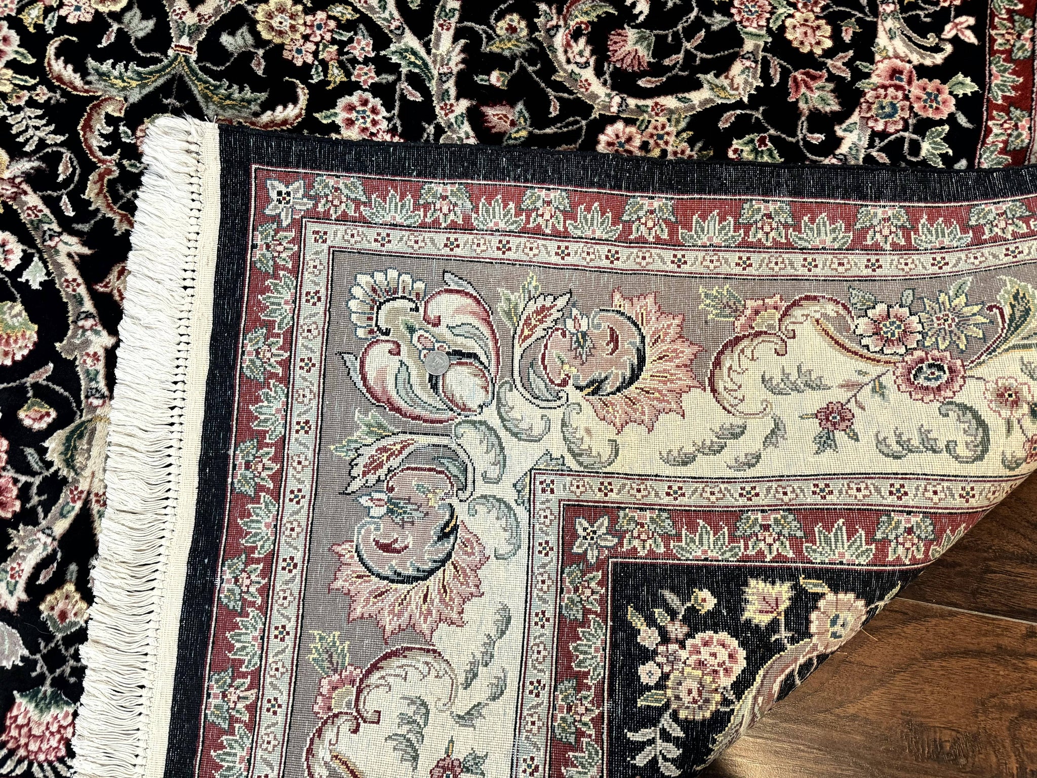 Black Pak Persian Rug 8x11, Floral Pattern, Hand Knotted Vintage Wool Rug with Silk Highlights, Fine 200 KPSI by Jewel Rugs