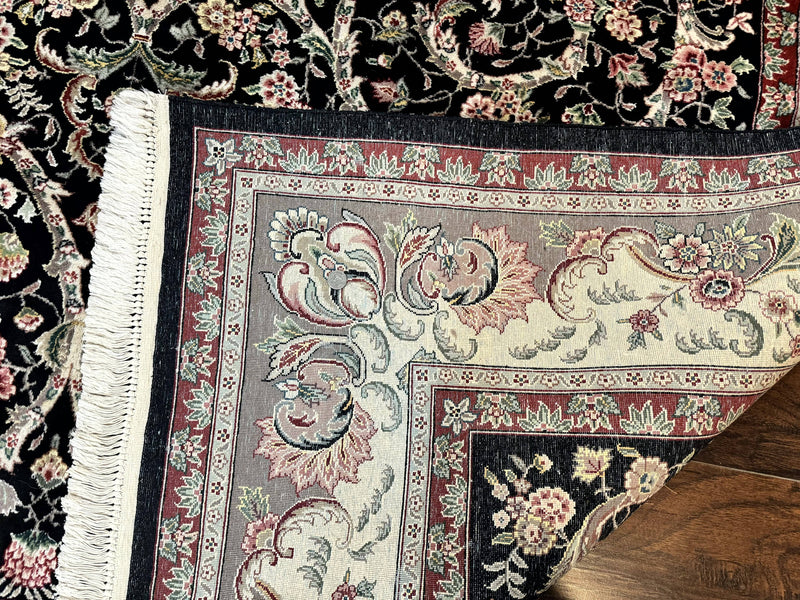 Black Pak Persian Rug 8x11, Floral Pattern, Hand Knotted Vintage Wool Rug with Silk Highlights, Fine 200 KPSI by Jewel Rugs