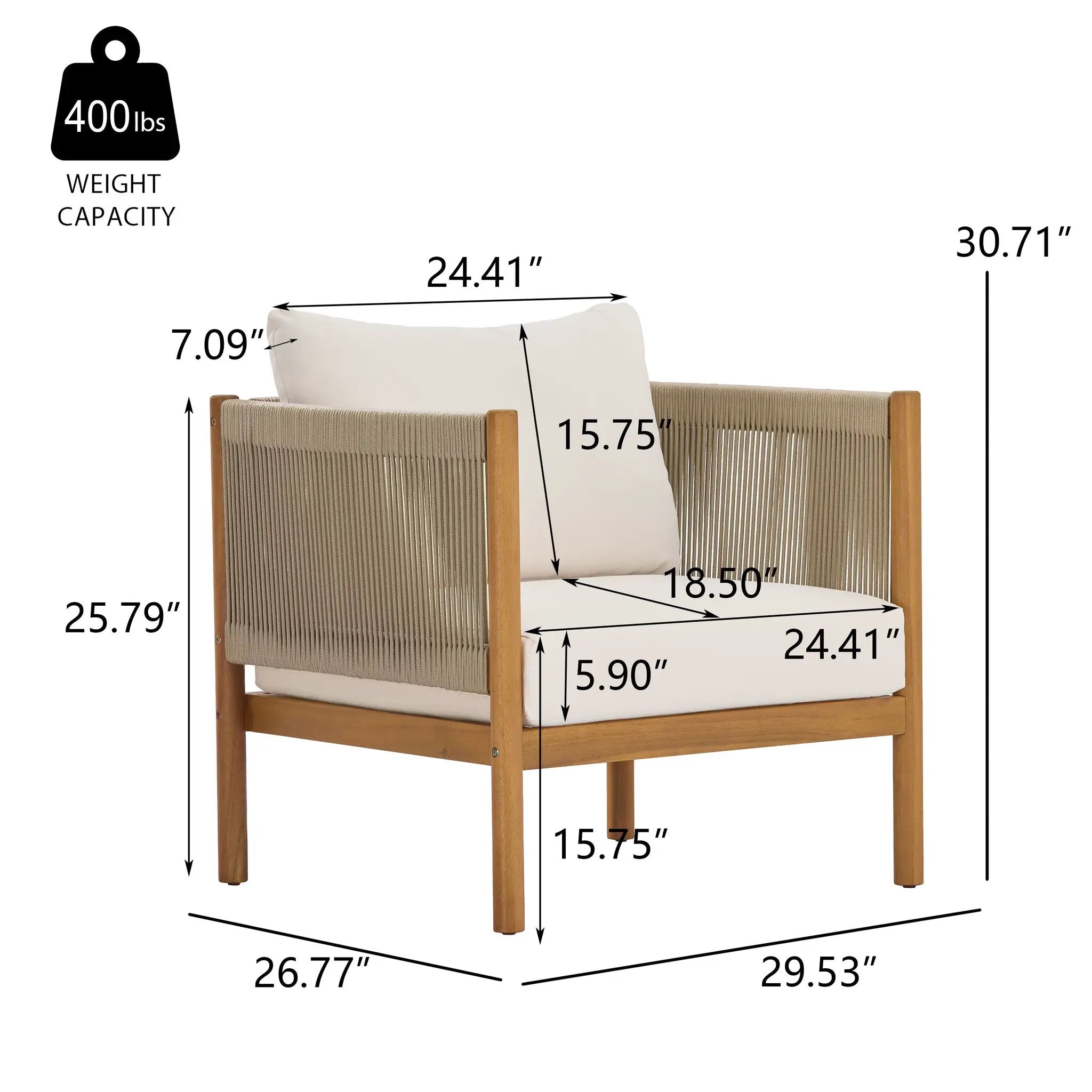 Outdoor Club Chair with Acacia Wood Frame in Teak Look by HouseOfZazla