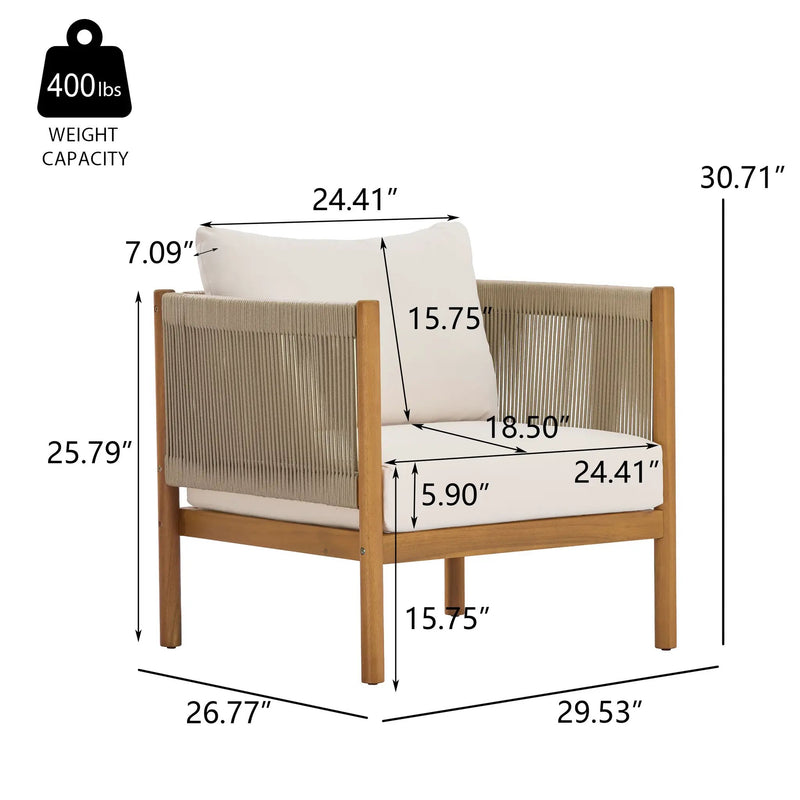Outdoor Club Chair with Acacia Wood Frame in Teak Look by HouseOfZazla