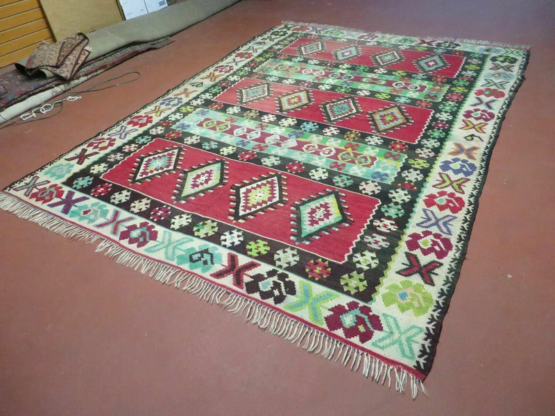 7' X 9' Vintage Turkish Kilim Handmade Flat Weave Wool Rug Veg Dye Nice by Jewel Rugs