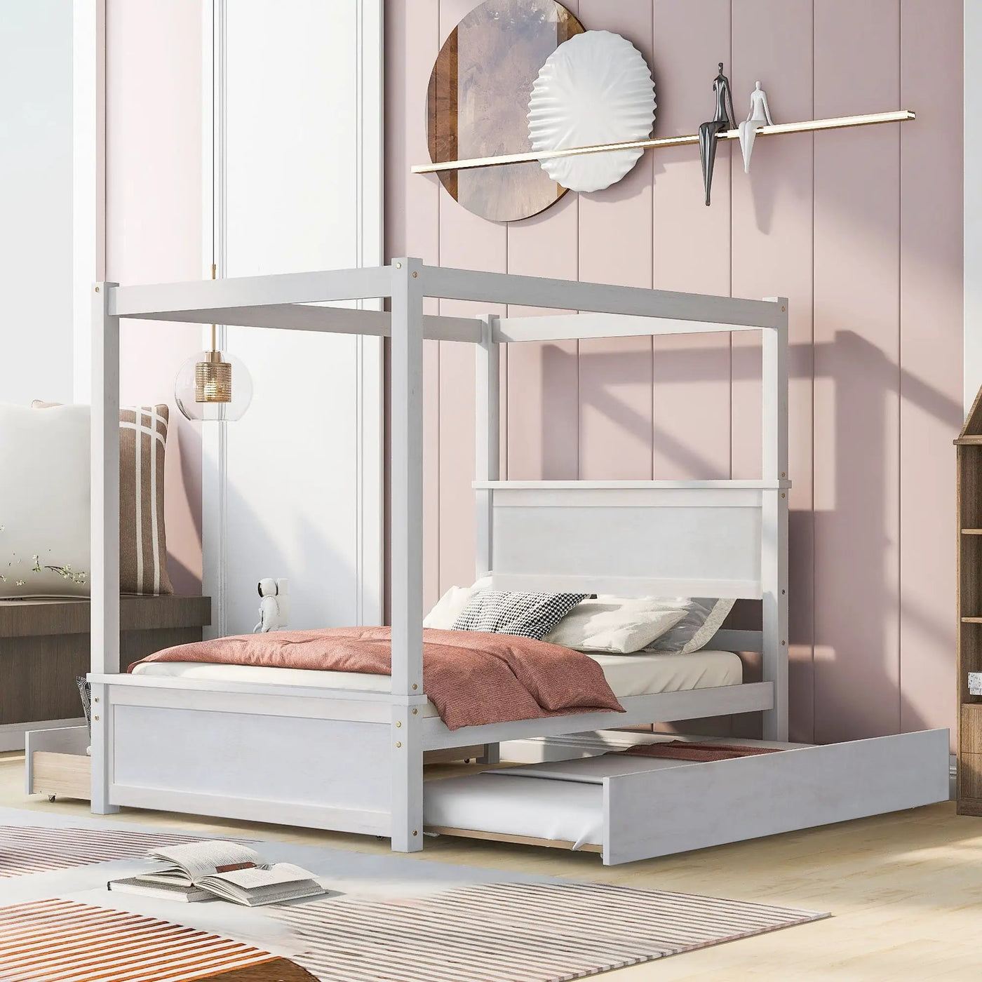 Canopy Platform Bed With Drawers, Support Slats, No Box Spring Needed by Unique Piece Furniture