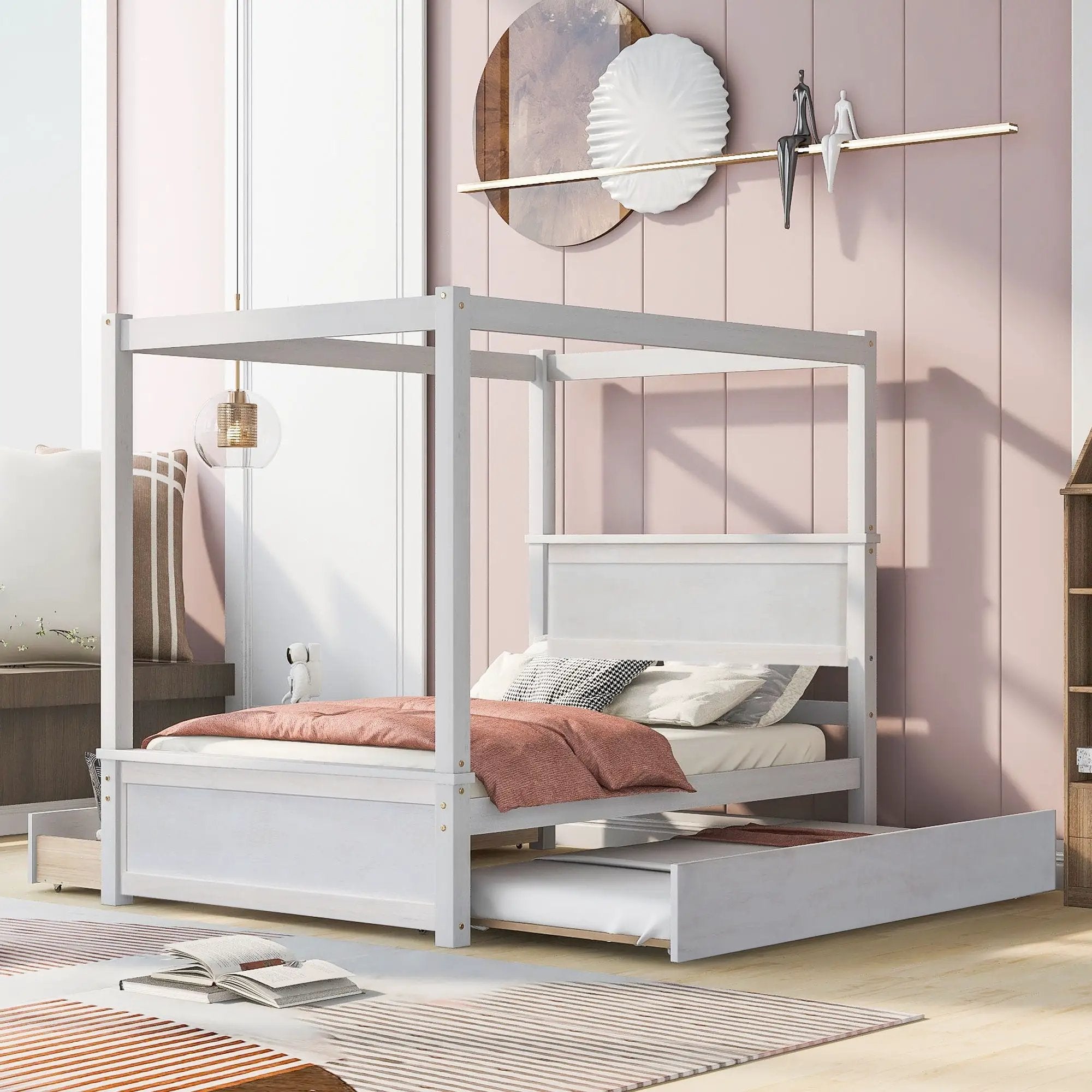 Canopy Platform Bed With Drawers, Support Slats, No Box Spring Needed by HouseOfZazla
