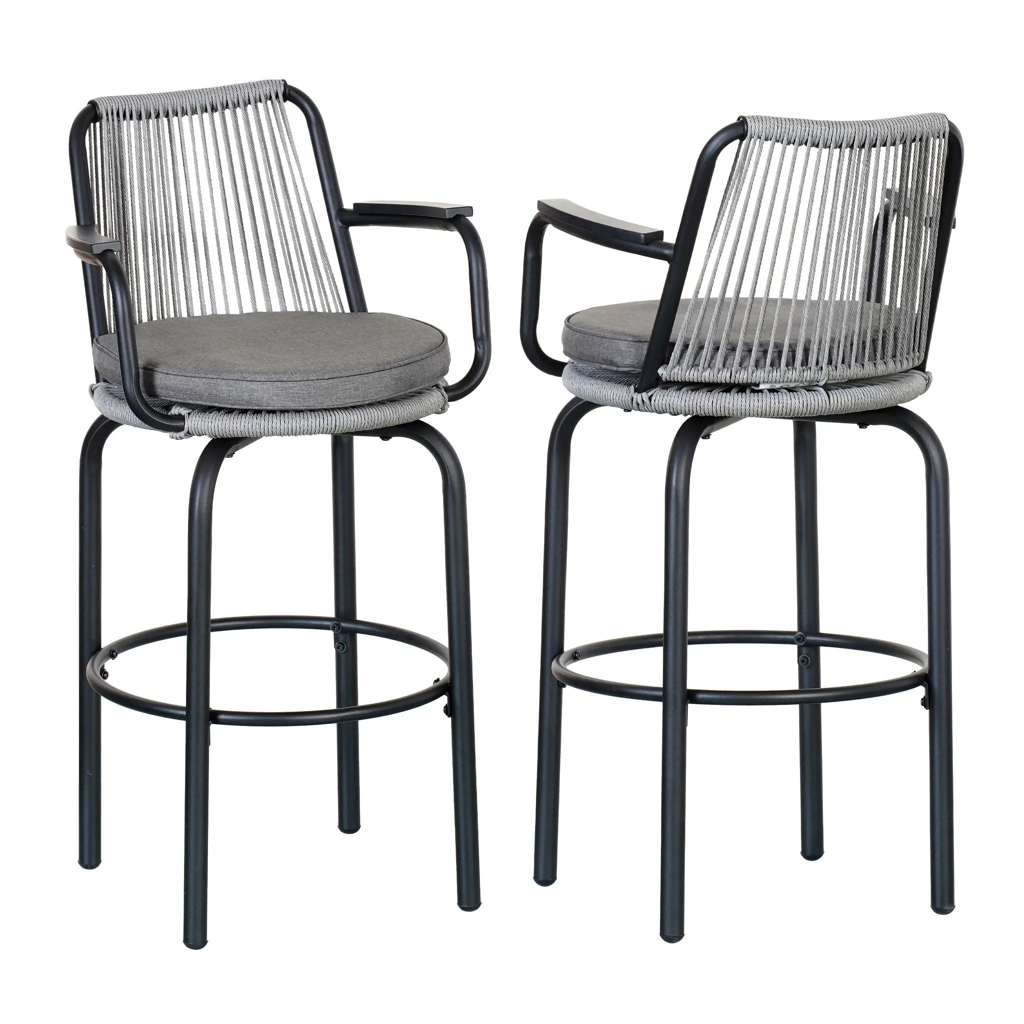 Outdoor Patio Bar Stools 29"H Set of 2, Modern Woven Rattan Rope Bar Height Chair by HouseOfZazla