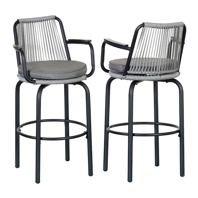 Outdoor Patio Bar Stools 29"H Set of 2, Modern Woven Rattan Rope Bar Height Chair by HouseOfZazla