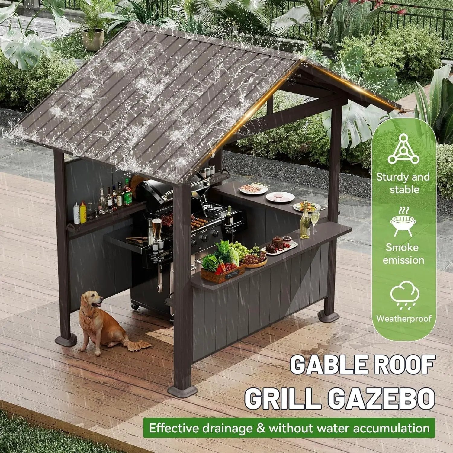9.4x6.2 FT Hardtop Grill Gazebo with Storage Shelves & Resin Shade System by HouseOfZazla