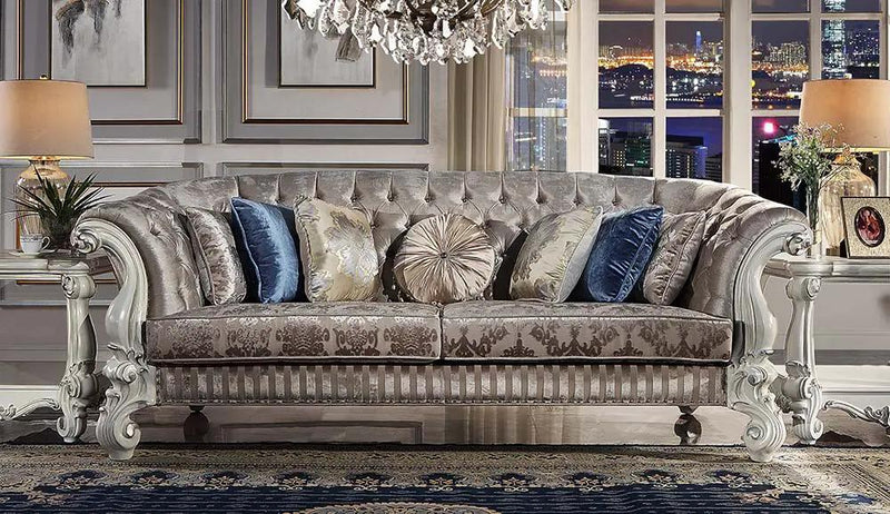 Versailles - Sofa With 7 Pillows - Ivory Fabric & Bone White by Unique Piece Furniture