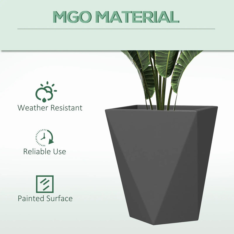 Outsunny - 18", 15.25", 11.75" Tall Planters (Set of 3), Indoor Outdoor Planters With Drainage Holes, Stackable Flower Pots For Garden, Patio, Balcony, Front Door - Gray by Unique Piece Furniture
