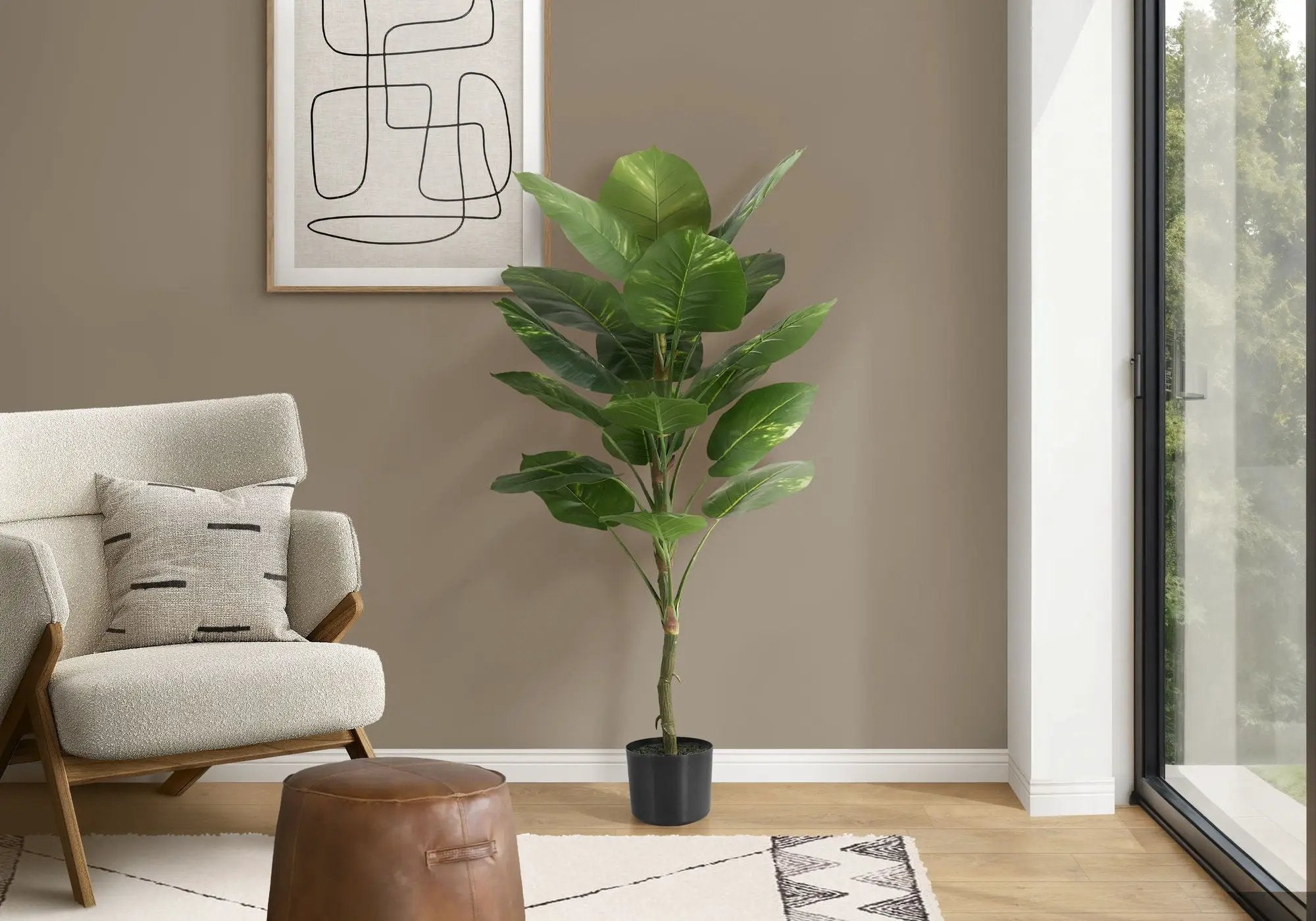 54" Tall, Artificial Plant, Dieffenbachia Tree, Indoor, Faux, Fake, Floor, Greenery, Potted, Real Touch, Decorative - Green / Black by Unique Piece Furniture