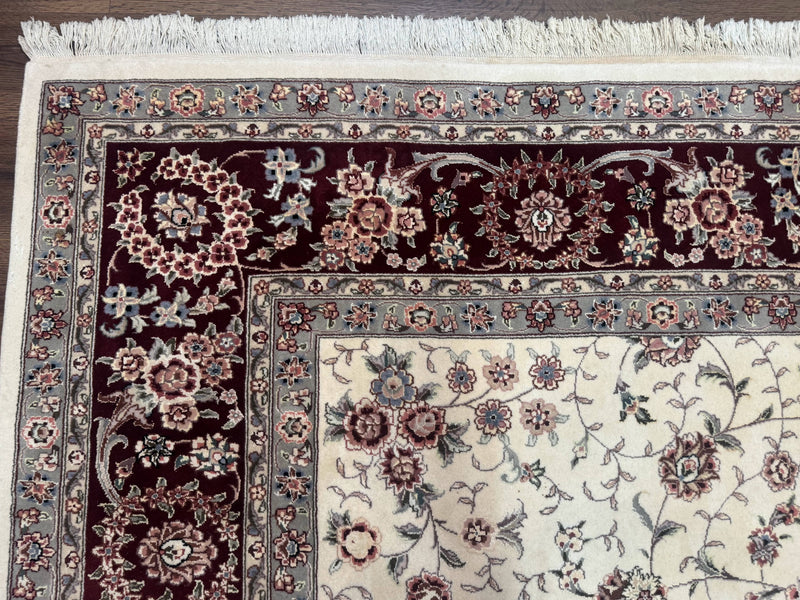 Sino Persian Rug 9x12, Floral Allover Design, 170 KPSI, Ivory and Dark Maroon by Jewel Rugs