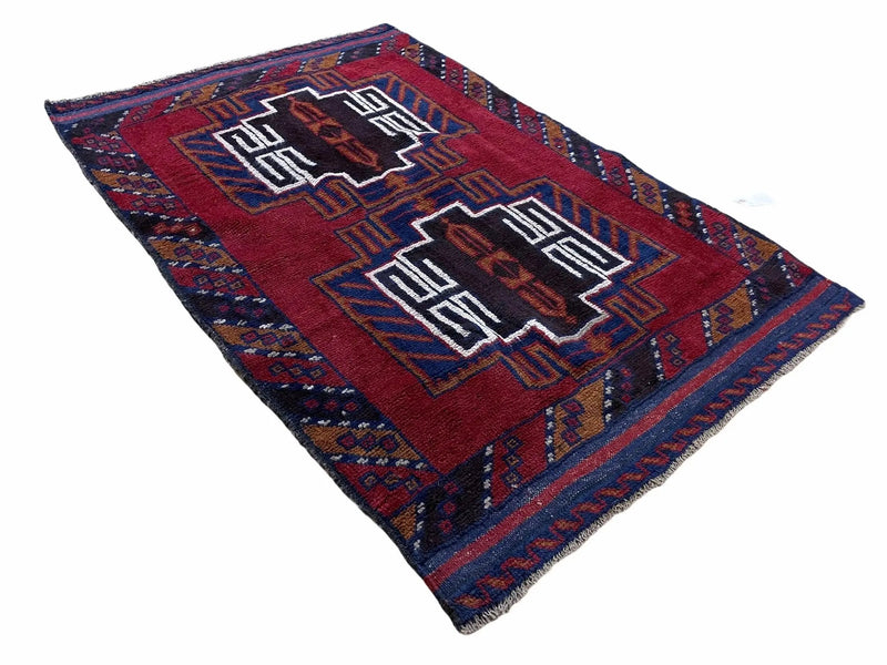 3 X 5 Vintage Handmade Tribal Wool Rug Balouchi Rug Afghan Rug Red Beige Nice by Jewel Rugs