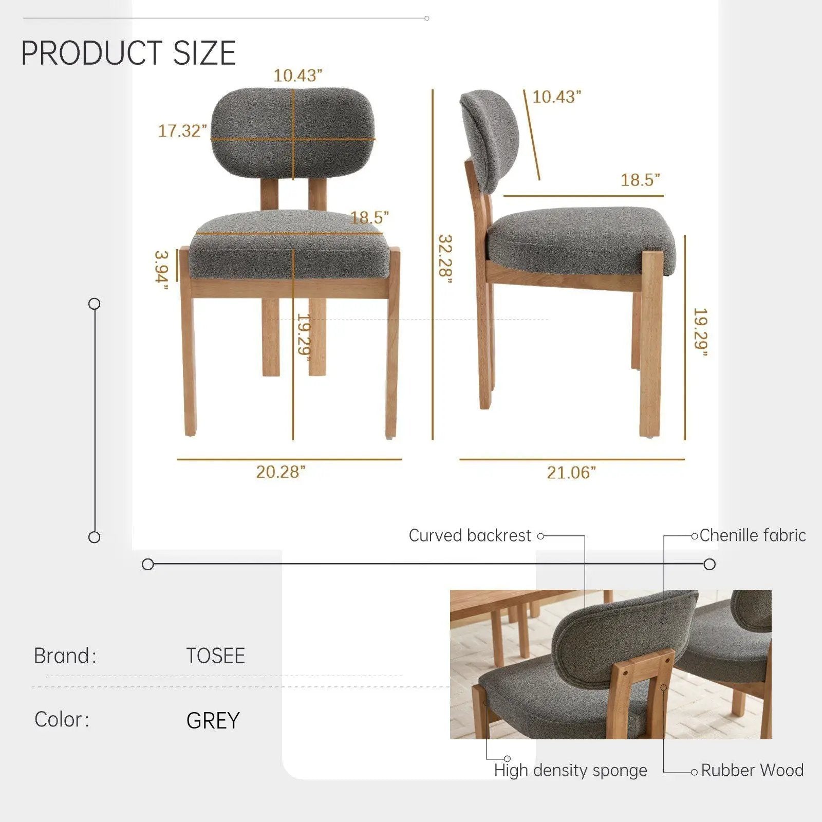 Dining Chairs With Ergonomic Backrest And Adjustable Feet (Set of 2) by Unique Piece Furniture