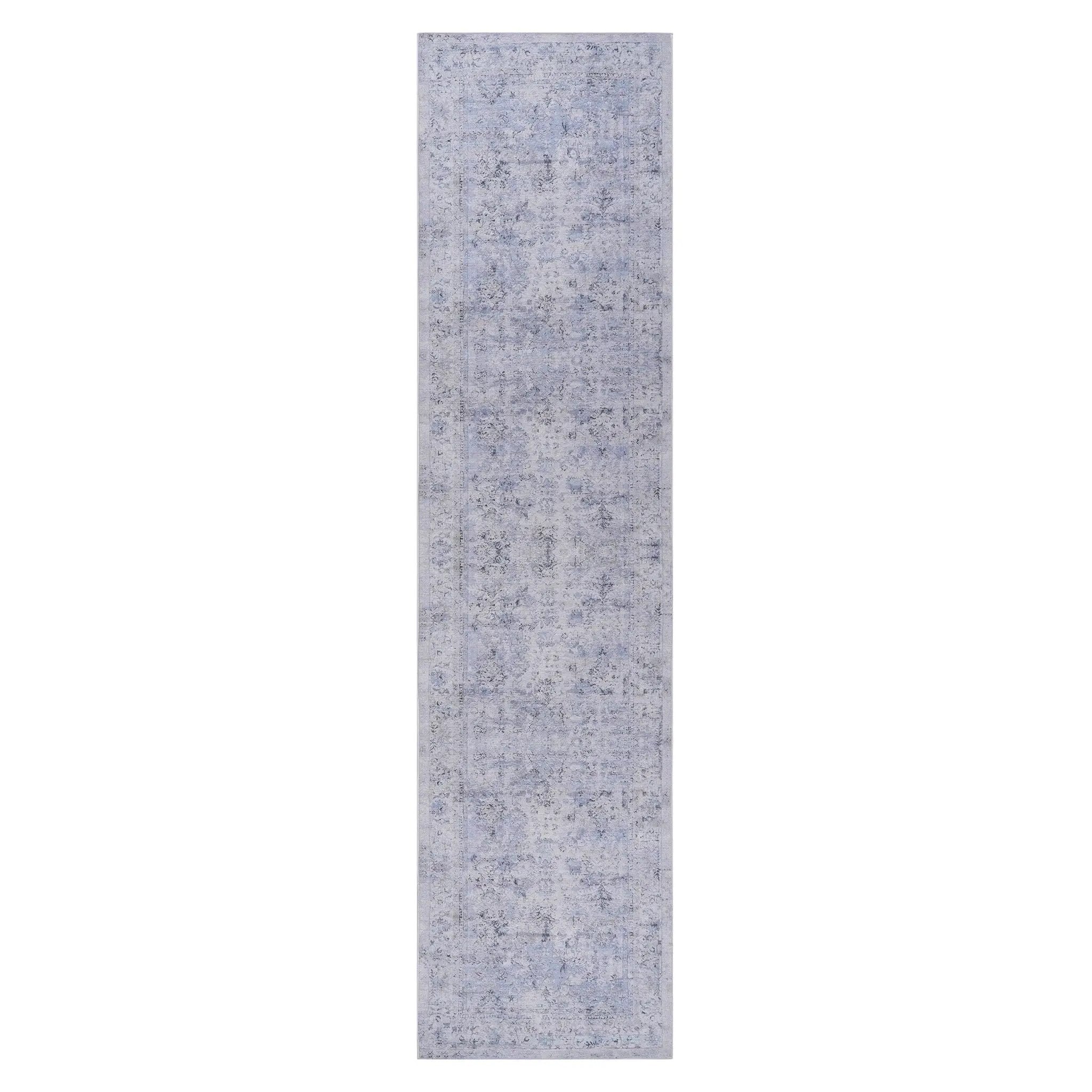 Maval - 2'6'' X 10' Washable Runner Rug - Blue / Cream by HouseOfZazla