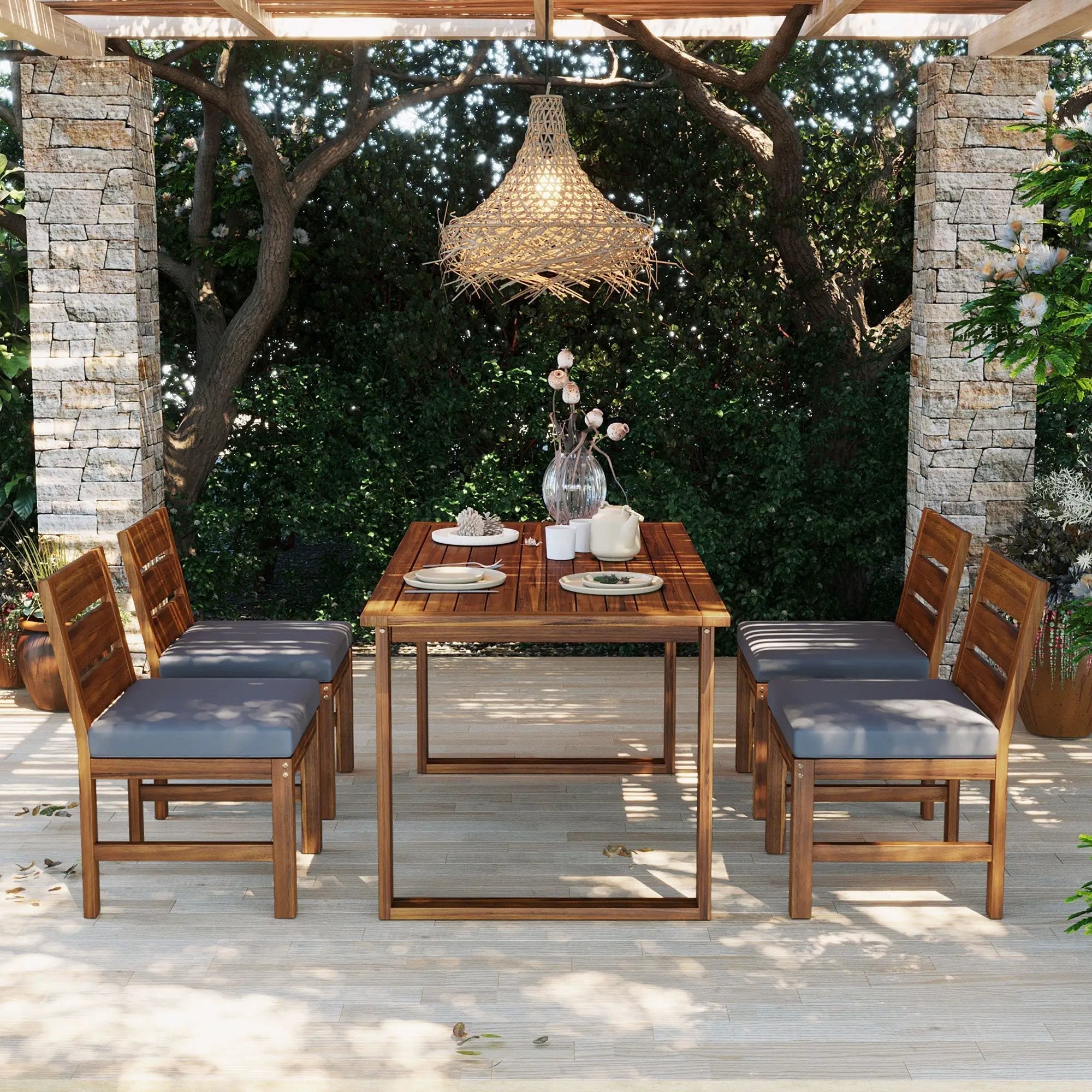 U_STYLE Farmhouse 5-Piece Outdoor Patio Dining Set with Adjustable Legs by HouseOfZazla