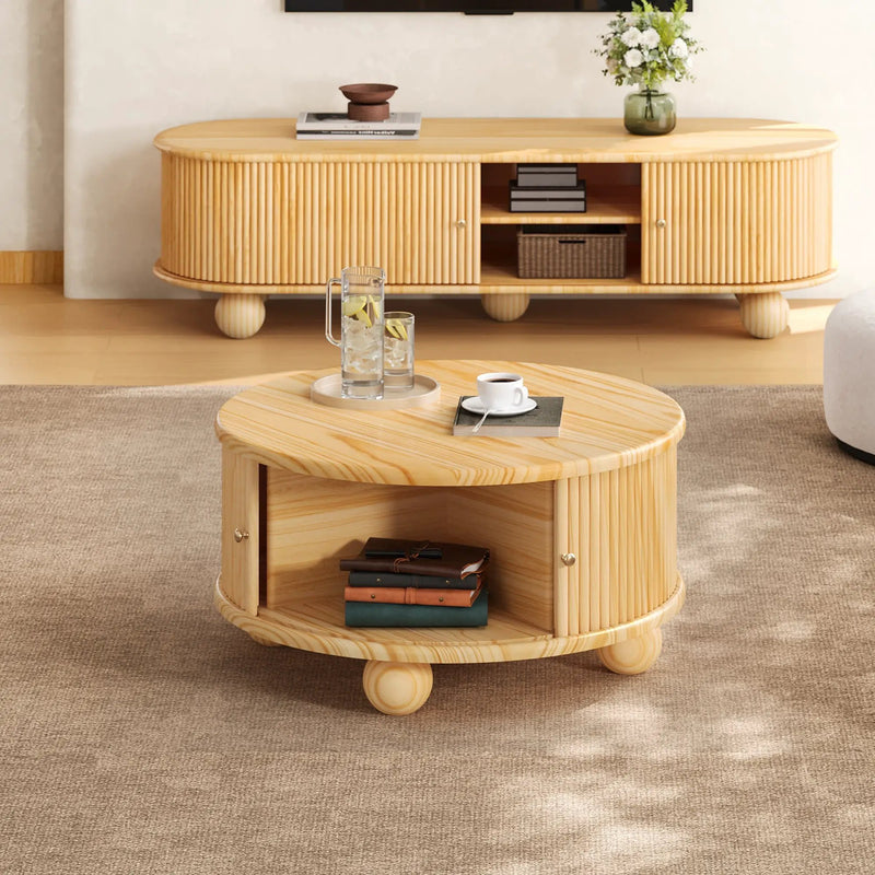 Round Fluted Coffee Table with Storage by HouseOfZazla