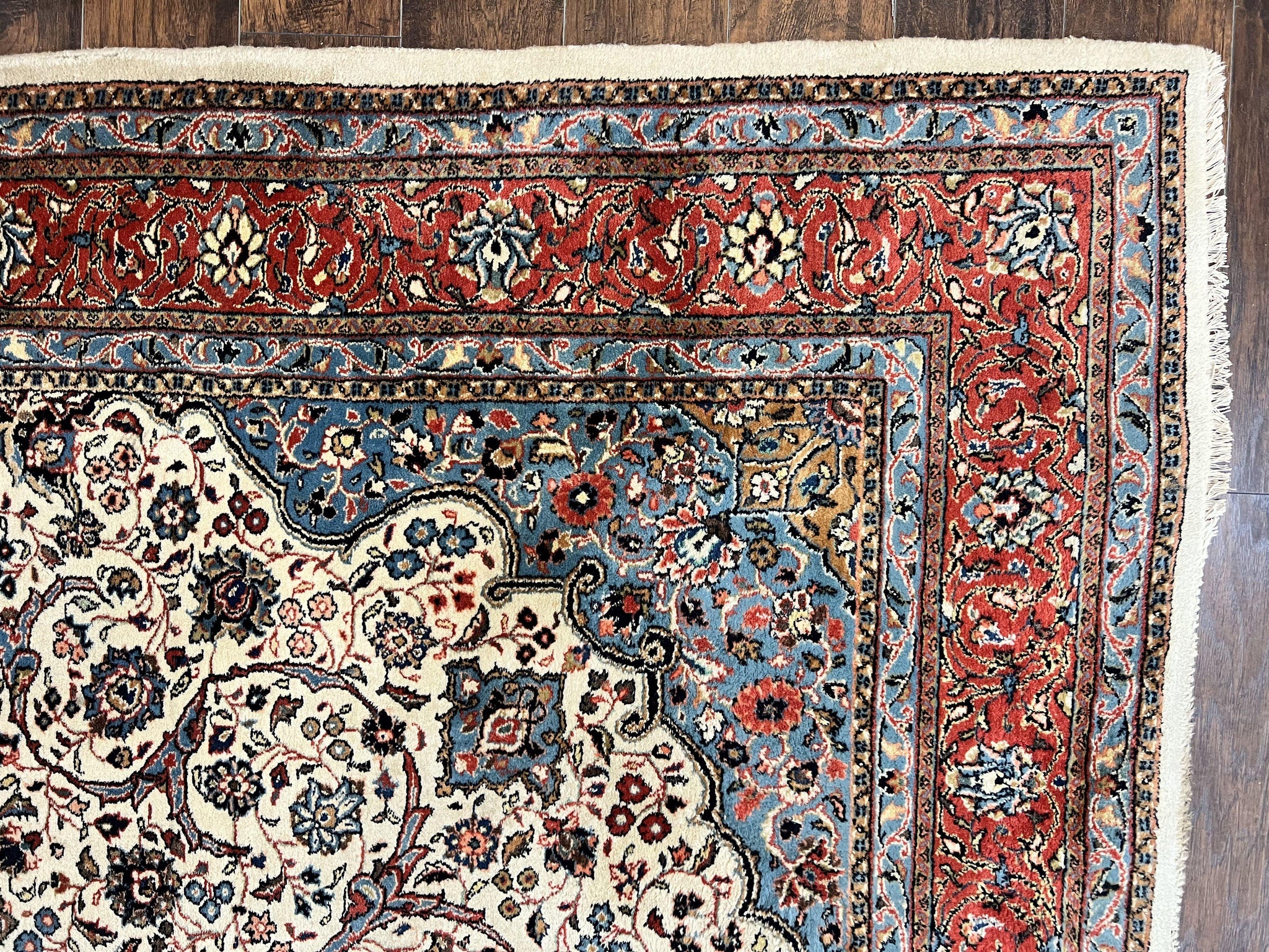 Persian Sarouk Rug 8x12, Wool Hand Knotted Antique Carpet, Floral Medallion, Cream Red, Traditional Oriental Rug by Jewel Rugs
