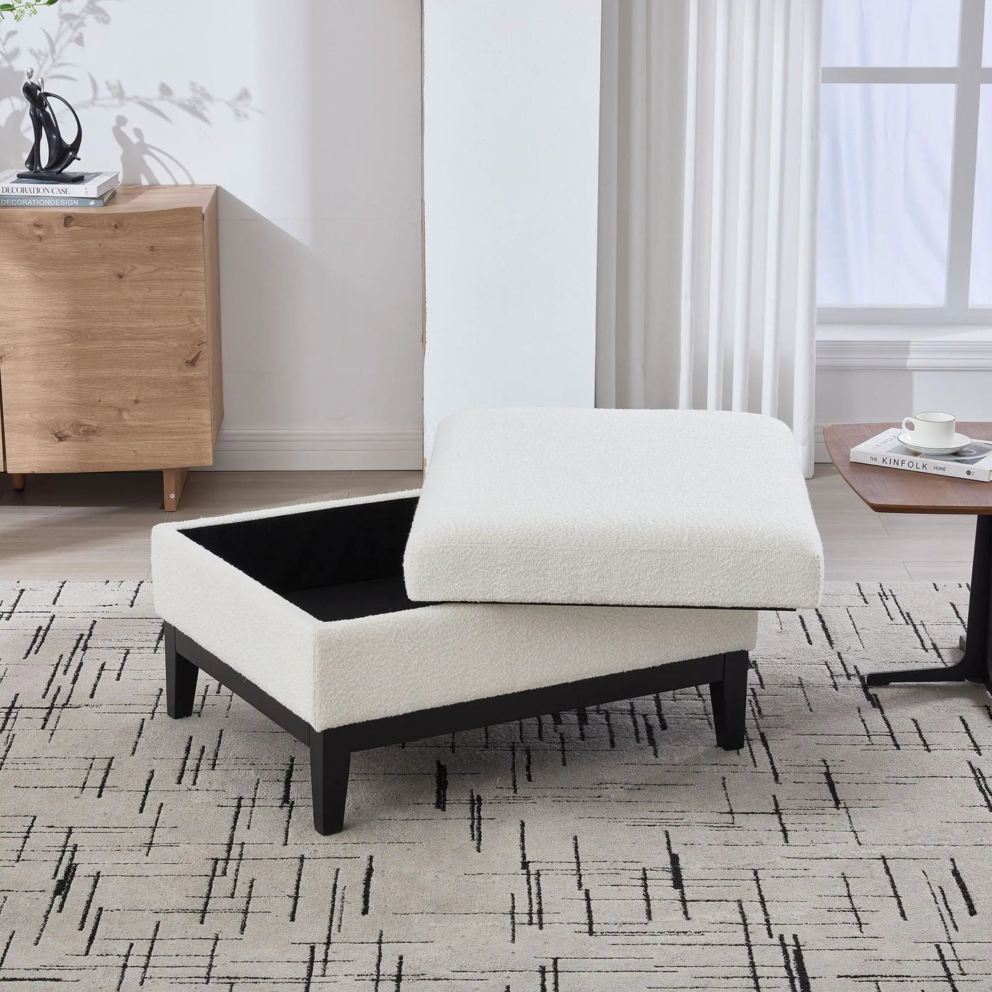 Upholstered Storage Ottoman With Reversible Lid Coffee Table With Rubberwood Legs by Unique Piece Furniture