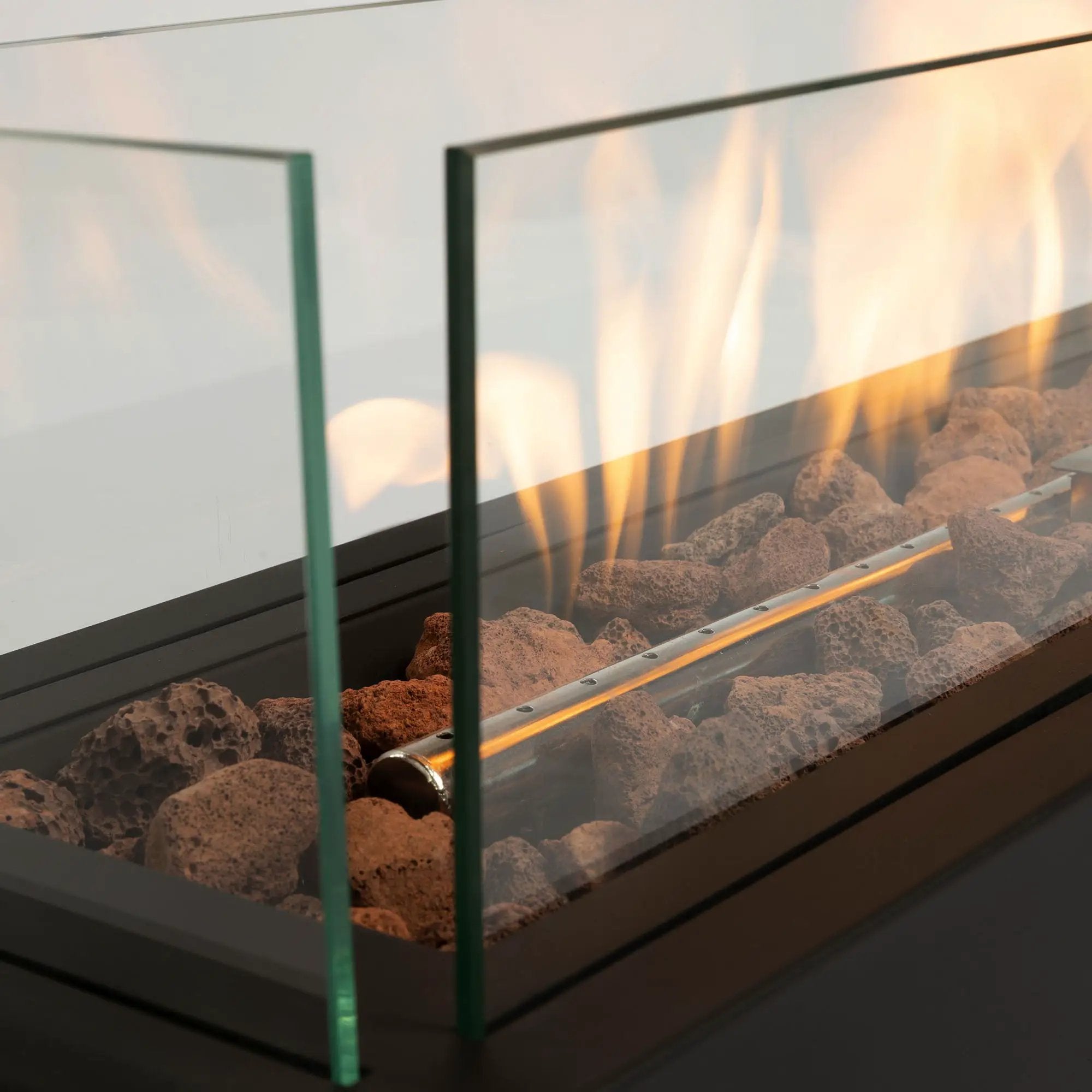 Tabletop, Propane Gas Fire Pit With Quick Connect Joint, Glass Wind Guard And Lava Rock, Outdoor, Portable - Black by HouseOfZazla