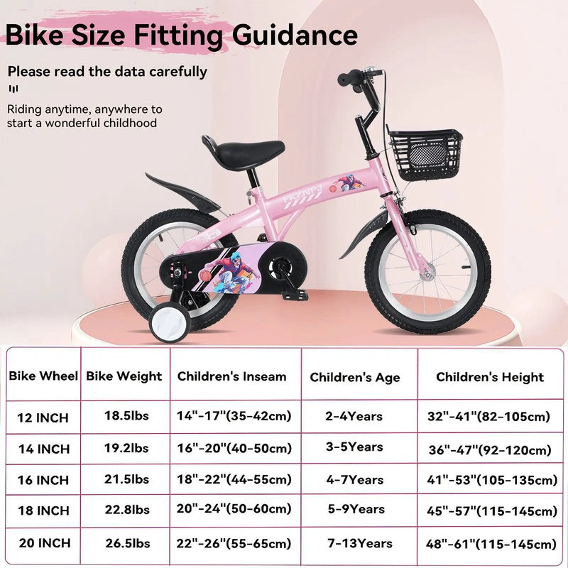 Fkznpj - 16" Sporty Kids Bike With Training Wheels And Stand Adjustable Saddle Suitable For Boys And Girls Aged 4 - 8 Years Tall Height 41 - 46" Available In A Variety Of Colors by HouseOfZazla