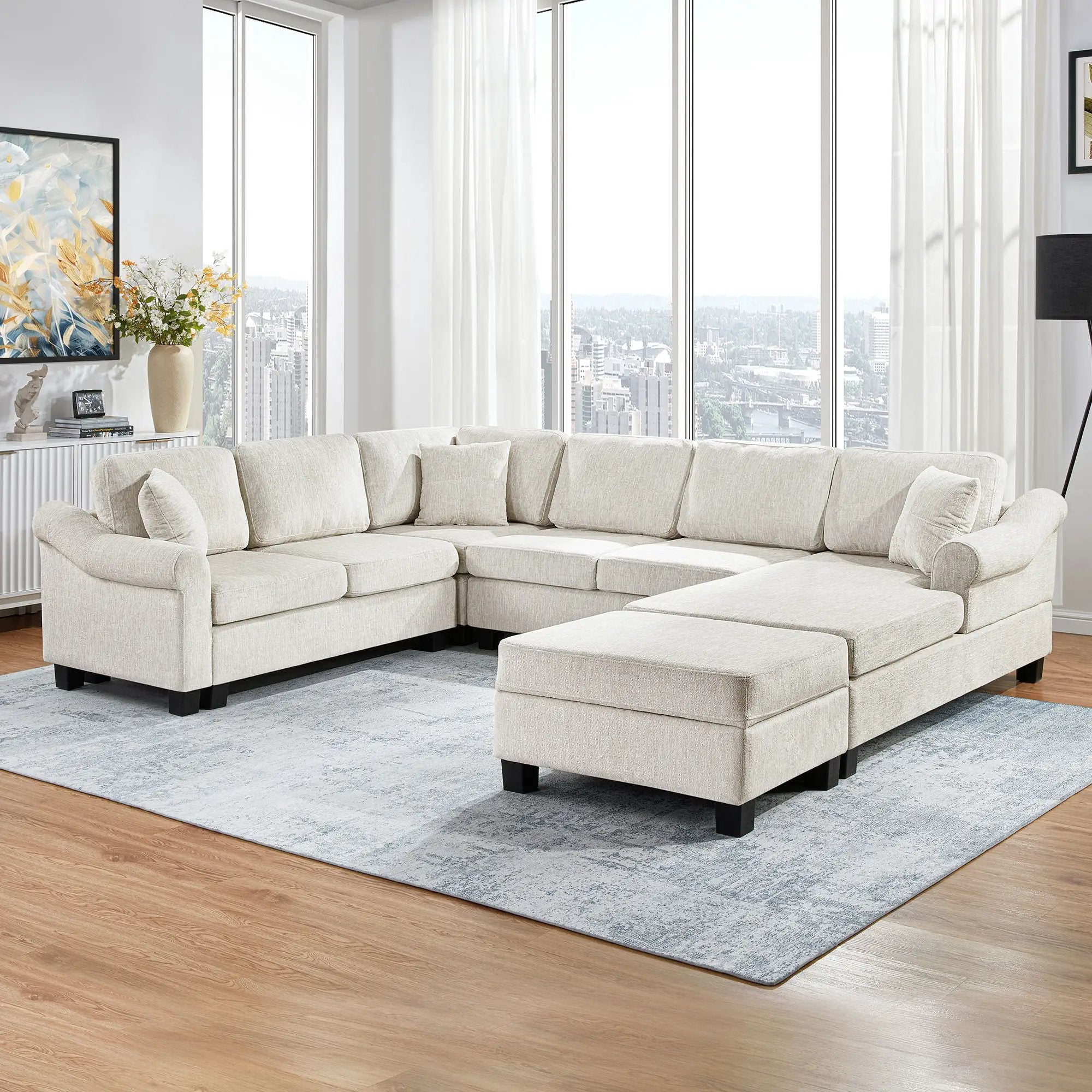 Contemporary U - Shaped Sectional Sofa With Movable Storage Ottoman by HouseOfZazla