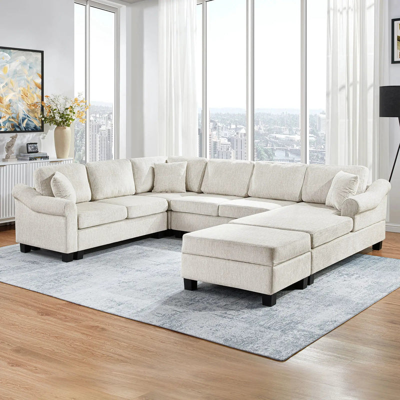 Contemporary U - Shaped Sectional Sofa With Movable Storage Ottoman by HouseOfZazla