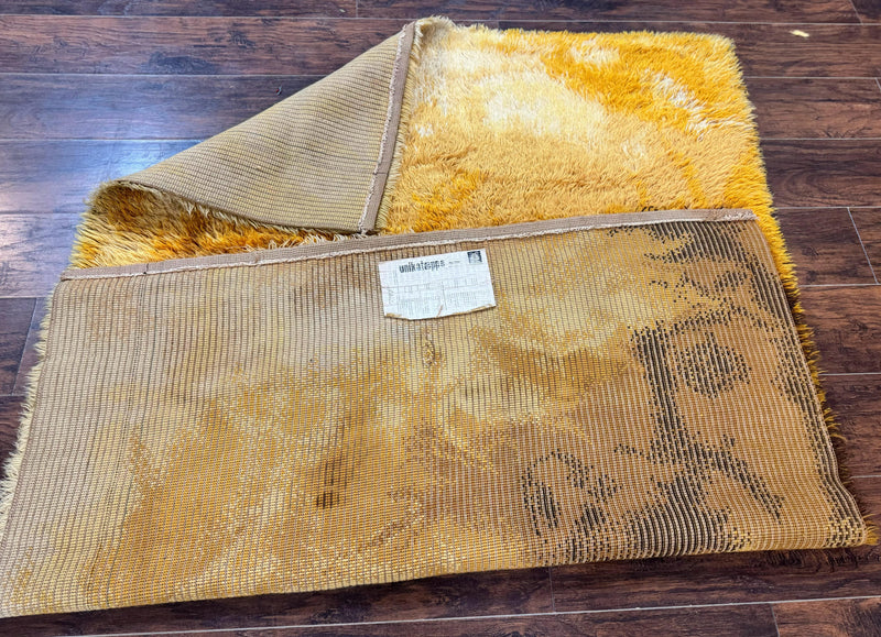 Rya Shag Rug 4.6 x 6, Shades of Yellow, Mid Century Vintage Carpet by Jewel Rugs